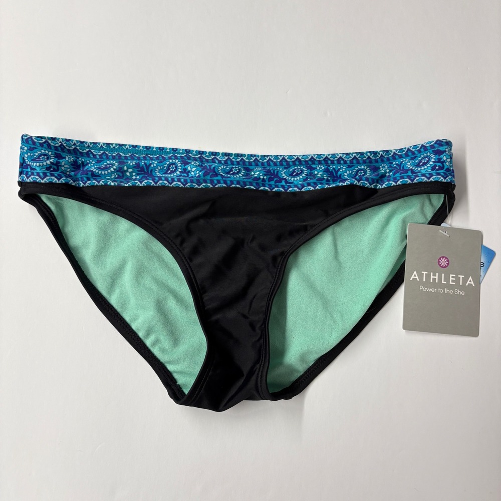 Athleta Women Bikini Bottom S Black Ventana Paisley Waistband 964838